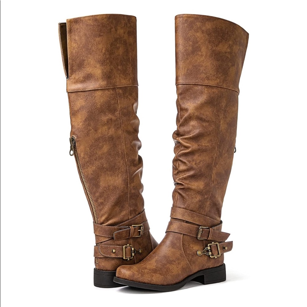 Brown Faux Leather OTK Boots